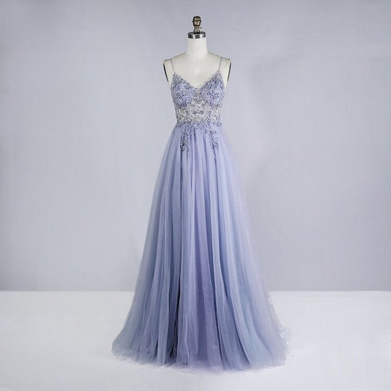 Sexy See-Through A-Line Split Tulle Long Dress - Lively & Luxury