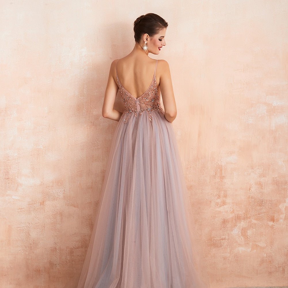 Sexy See-Through A-Line Split Tulle Long Dress - Lively & Luxury