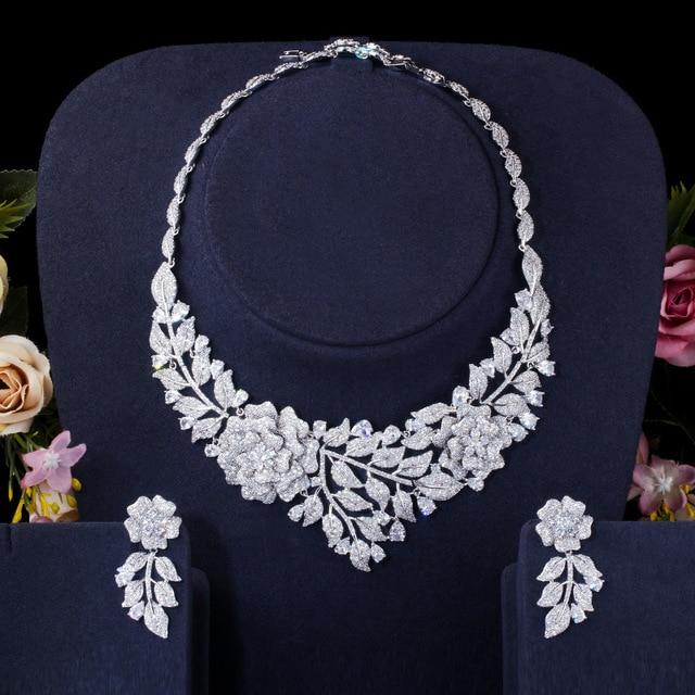 Statement Big Flower Leaf Drop Cubic Zircon Jewelry Set - Lively & Luxury