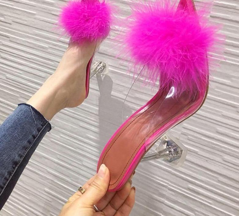 Transparent Feather High Heels Fur Slippers - Lively & Luxury