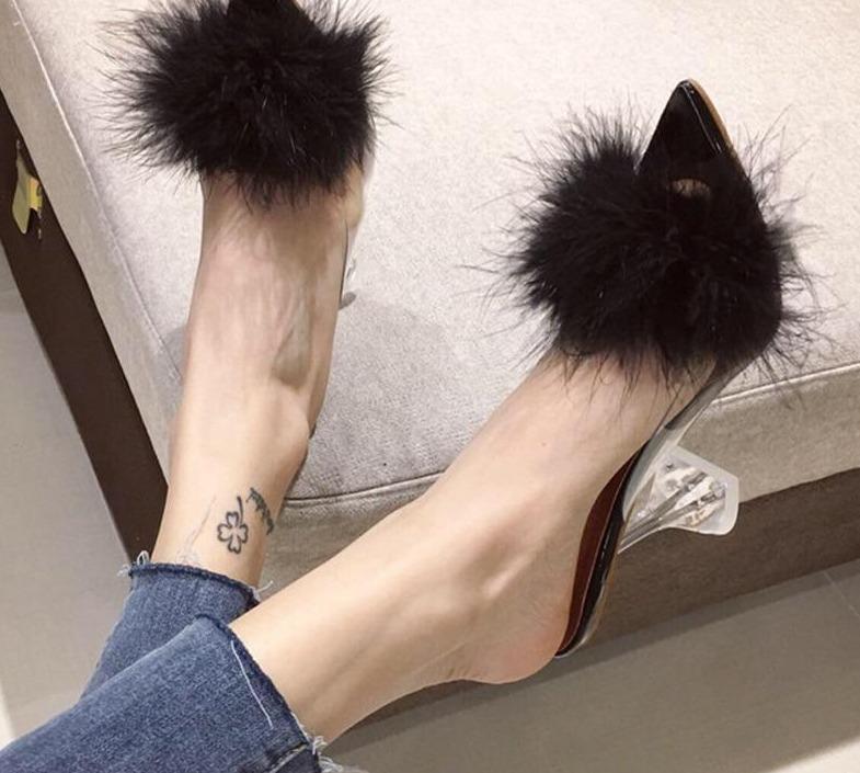Transparent Feather High Heels Fur Slippers - Lively & Luxury