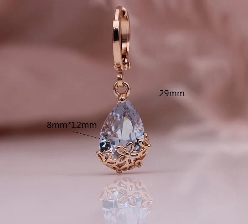 White Water Drop Long Rose Gold Patterned Asymmetry Cute Dangle Earrings - Lively & Luxury